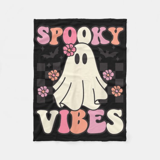 Spooky Vibes Halloween Ghost Kostuum Retro Groovy Fleece Deken (Voorkant)