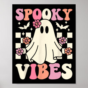 Spooky Vibes Halloween Ghost Kostuum Retro Groovy Poster