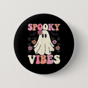 Spooky Vibes Halloween Ghost Kostuum Retro Groovy Ronde Button 5,7 Cm