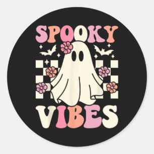 Spooky Vibes Halloween Ghost Kostuum Retro Groovy Ronde Sticker