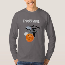 Spooky Vibes Halloween met White Ghost & Text T-shirt