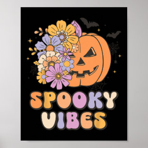 Spooky Vibes Halloween pompoen kostuum Retro Groov Poster