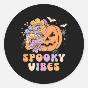 Spooky Vibes Halloween pompoen kostuum Retro Groov Ronde Sticker