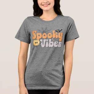 Spooky Vibes Halloween Schattigee pompoen vleermui Tri-Blend Shirt