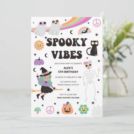 Spooky Vibes Halloween uitnodiging (Staand voorkant)