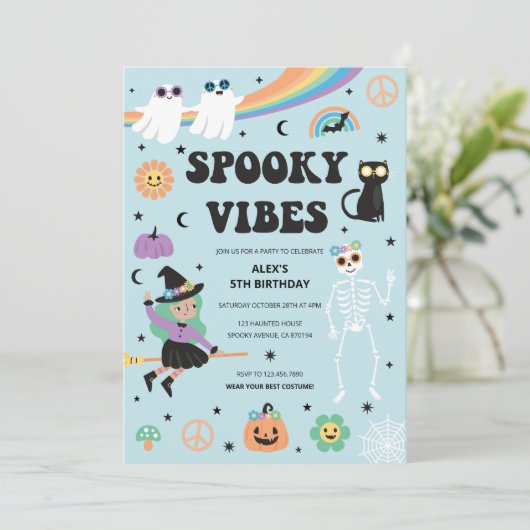 Spooky Vibes Halloween uitnodiging (Staand voorkant)