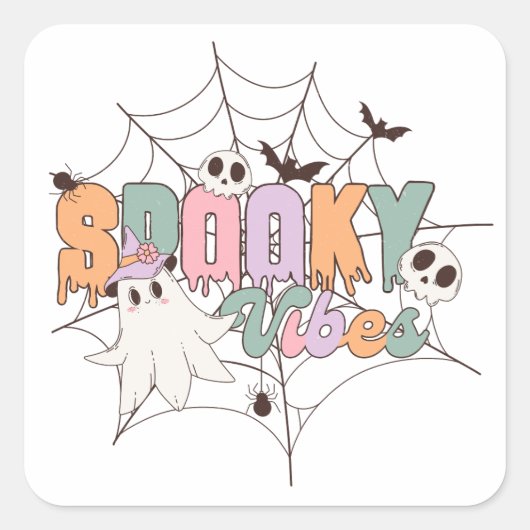 Spooky Vibes Halloween Vierkante Sticker (Voorkant)