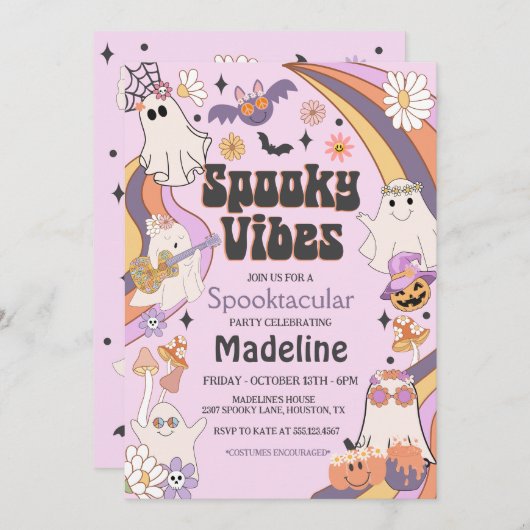 Spooky Vibes Hippie Halloween Party Kaart (Voorkant / Achterkant)
