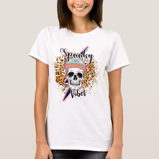 Spooky Vibes Leopard Halloween T-shirt (Voorkant)