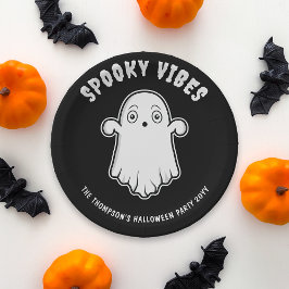 Spooky Vibes Leuke Ghost Halloween Zwart en Wit Papieren Bordje