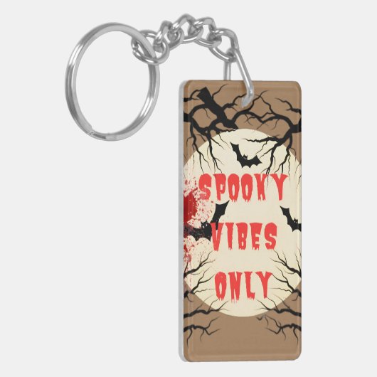 Spooky Vibes Only Halloween Bat en Bloedspetter Sleutelhanger (Voorkant Links)