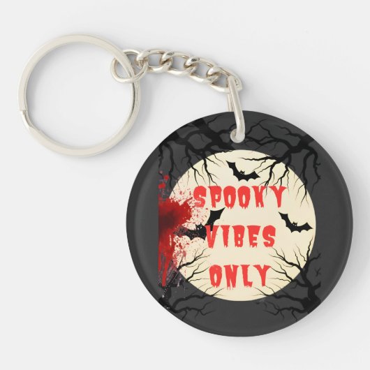 Spooky Vibes Only Halloween Bat en Bloedspetter Sleutelhanger (Voorkant)