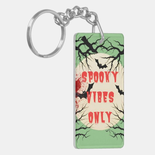 Spooky Vibes Only Halloween Bat en Bloedspetter Sleutelhanger (Voorkant Links)