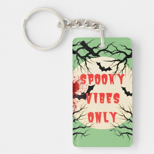 Spooky Vibes Only Halloween Bat en Bloedspetter Sleutelhanger (Voorkant)