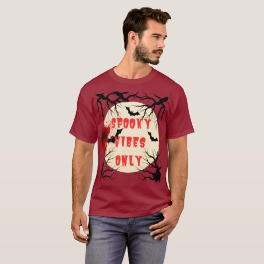 Spooky Vibes Only Halloween Bat en Bloedspetter T-shirt (Voorkant volledig)