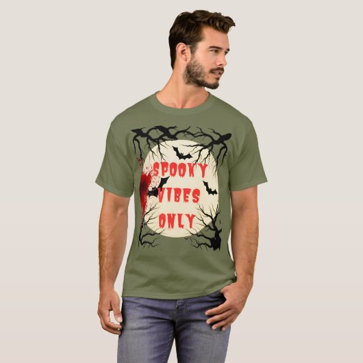 Spooky Vibes Only Halloween Bat en Bloedspetter T-shirt (Voorkant volledig)