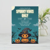 Spooky Vibes Only Halloween Party – Cute Pumpkin Kaart (Staand voorkant)