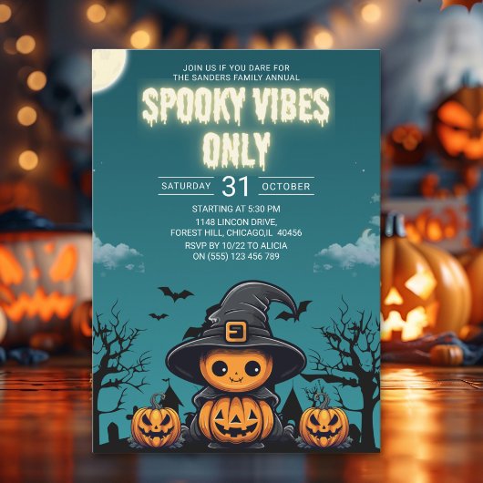 Spooky Vibes Only Halloween Party – Cute Pumpkin Kaart