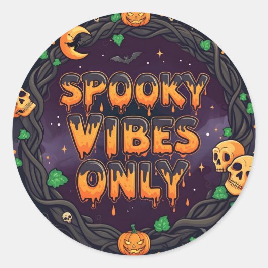 Spooky Vibes only Halloween Ronde Sticker (Voorkant)
