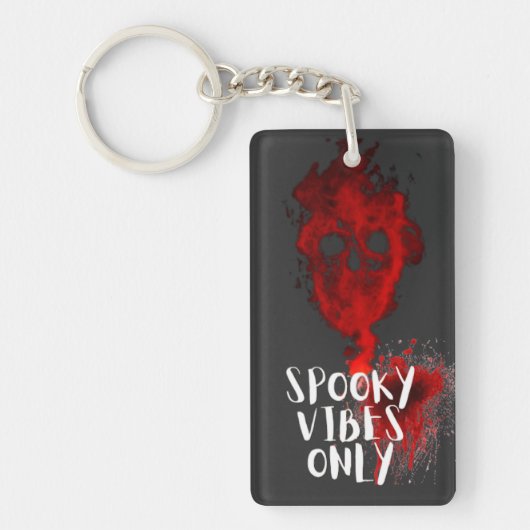 Spooky Vibes Only Red Smoke Skull Halloween Sleutelhanger (Voorkant)