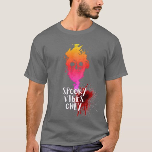Spooky Vibes Only Red Smoke Skull Halloween T-shir T-shirt (Voorkant)