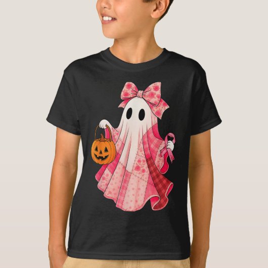 Spooky Vibes Pink Ghost Preppy Halloween Women Gir T-shirt (Voorkant)