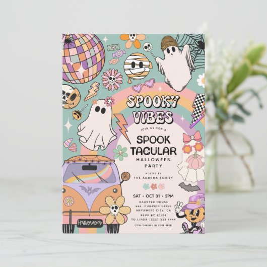 Spooky Vibes Retro Fun Halloween Party Kaart (Staand voorkant)