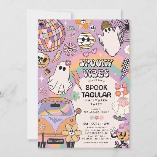 Spooky Vibes Retro Fun Halloween Party Kaart (Voorkant)