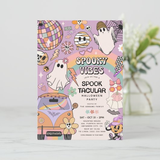 Spooky Vibes Retro Fun Halloween Party Kaart (Staand voorkant)