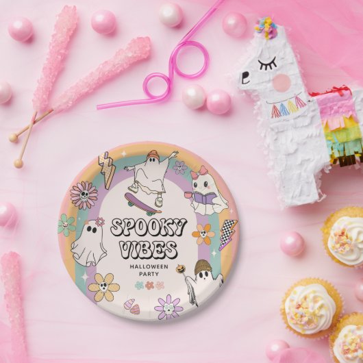 Spooky Vibes Retro Fun Halloween Party Papieren Bordje (Feest)