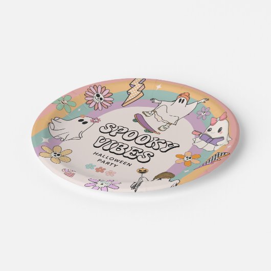 Spooky Vibes Retro Fun Halloween Party Papieren Bordje (Gekanteld)