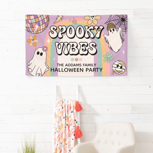 Spooky Vibes Retro Fun Halloween Party Spandoek (Insitu)