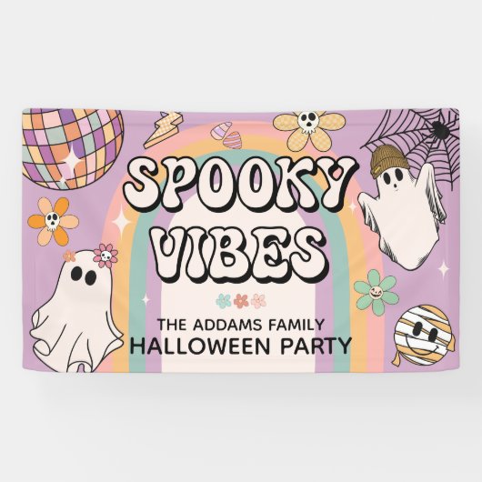 Spooky Vibes Retro Fun Halloween Party Spandoek (Horizontaal)