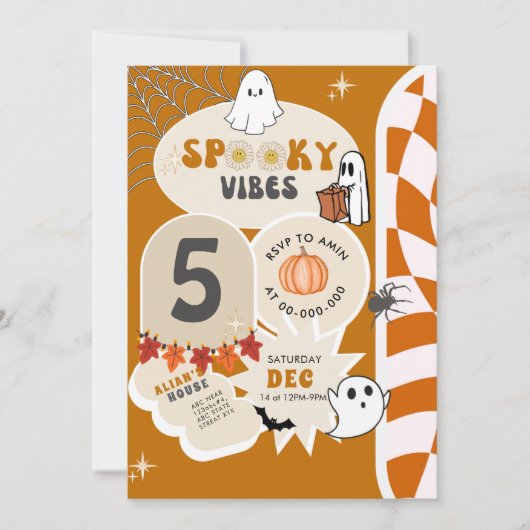 Spooky Vibes Retro Geruite Halloween Verjaardag Kaart (Voorkant)