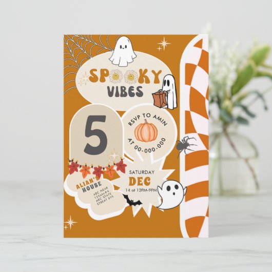 Spooky Vibes Retro Geruite Halloween Verjaardag Kaart (Staand voorkant)