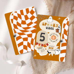 Spooky Vibes Retro Geruite Halloween Verjaardag Kaart