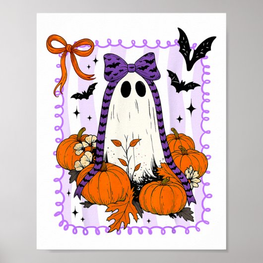 Spooky Vibes Retro Ghost Coquette Bow Halloween Wo Poster (Voorkant)