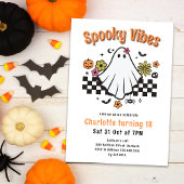 Spooky Vibes Retro Ghost Halloween Verjaardagsfees Kaart