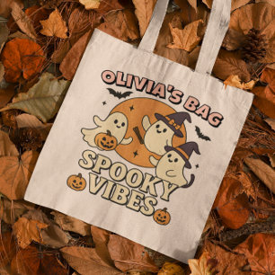 Spooky Vibes Retro Ghosts Katten Pompoen Halloween Tote Bag