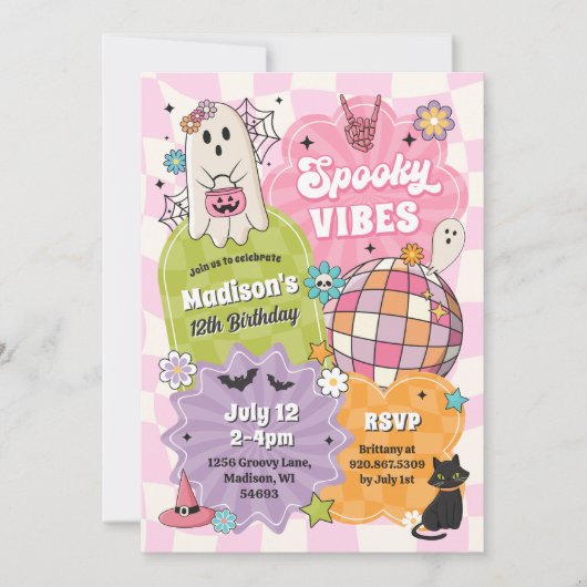 Spooky Vibes Retro Halloween Ghost Birthday Kaart (Voorkant)