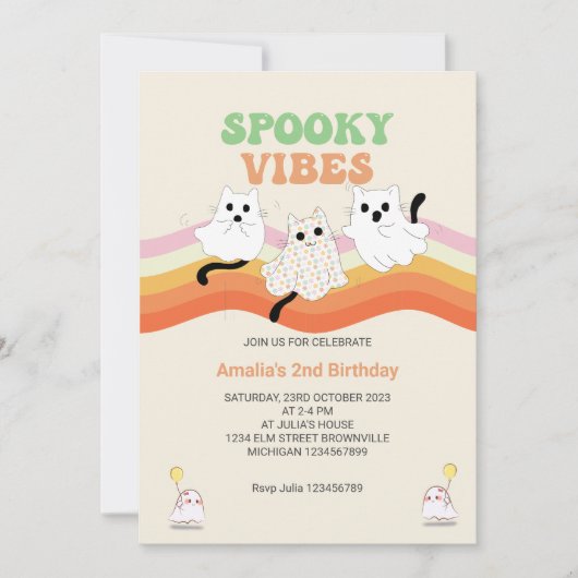 Spooky Vibes Retro Halloween Ghost Birthday Kaart (Voorkant)