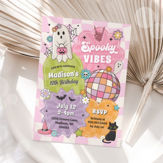 Spooky Vibes Retro Halloween Ghost Birthday Kaart