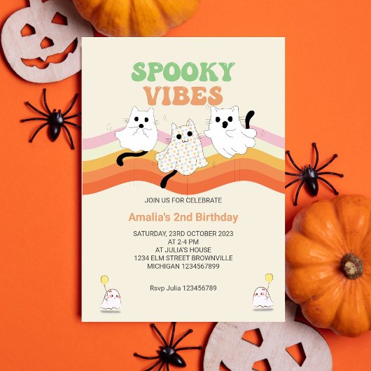 Spooky Vibes Retro Halloween Ghost Birthday Kaart