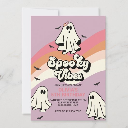 Spooky Vibes Retro Halloween Ghost Birthday Kaart (Voorkant)
