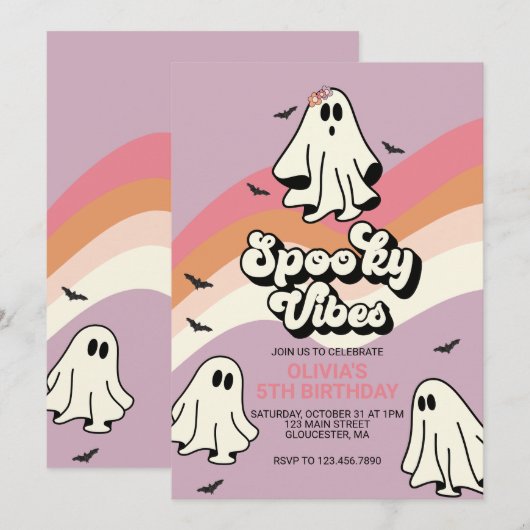 Spooky Vibes Retro Halloween Ghost Birthday Kaart (Voorkant / Achterkant)