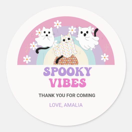 Spooky Vibes Retro Halloween Ghost Birthday Ronde Sticker (Voorkant)