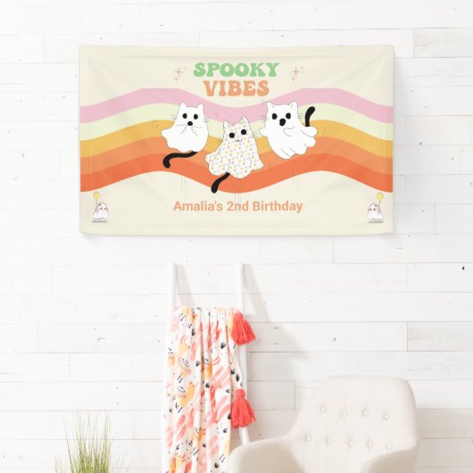 Spooky Vibes Retro Halloween Ghost Birthday Spandoek (Insitu)