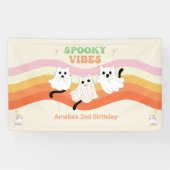 Spooky Vibes Retro Halloween Ghost Birthday Spandoek (Horizontaal)