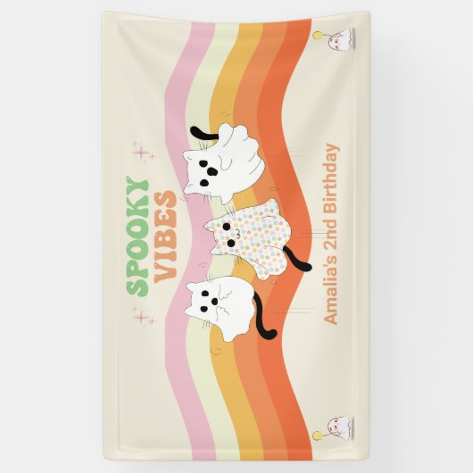 Spooky Vibes Retro Halloween Ghost Birthday Spandoek (Verticaal)