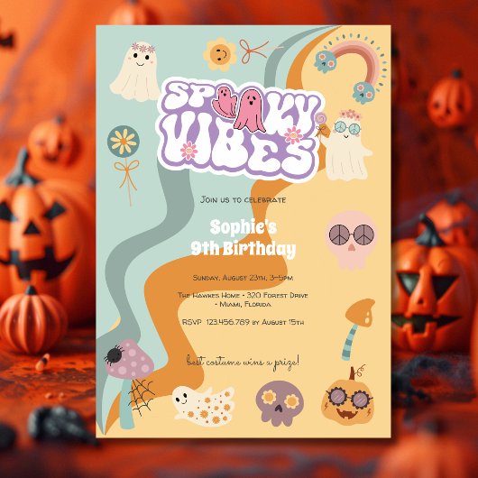 Spooky vibes retro  halloween kids birthday kaart